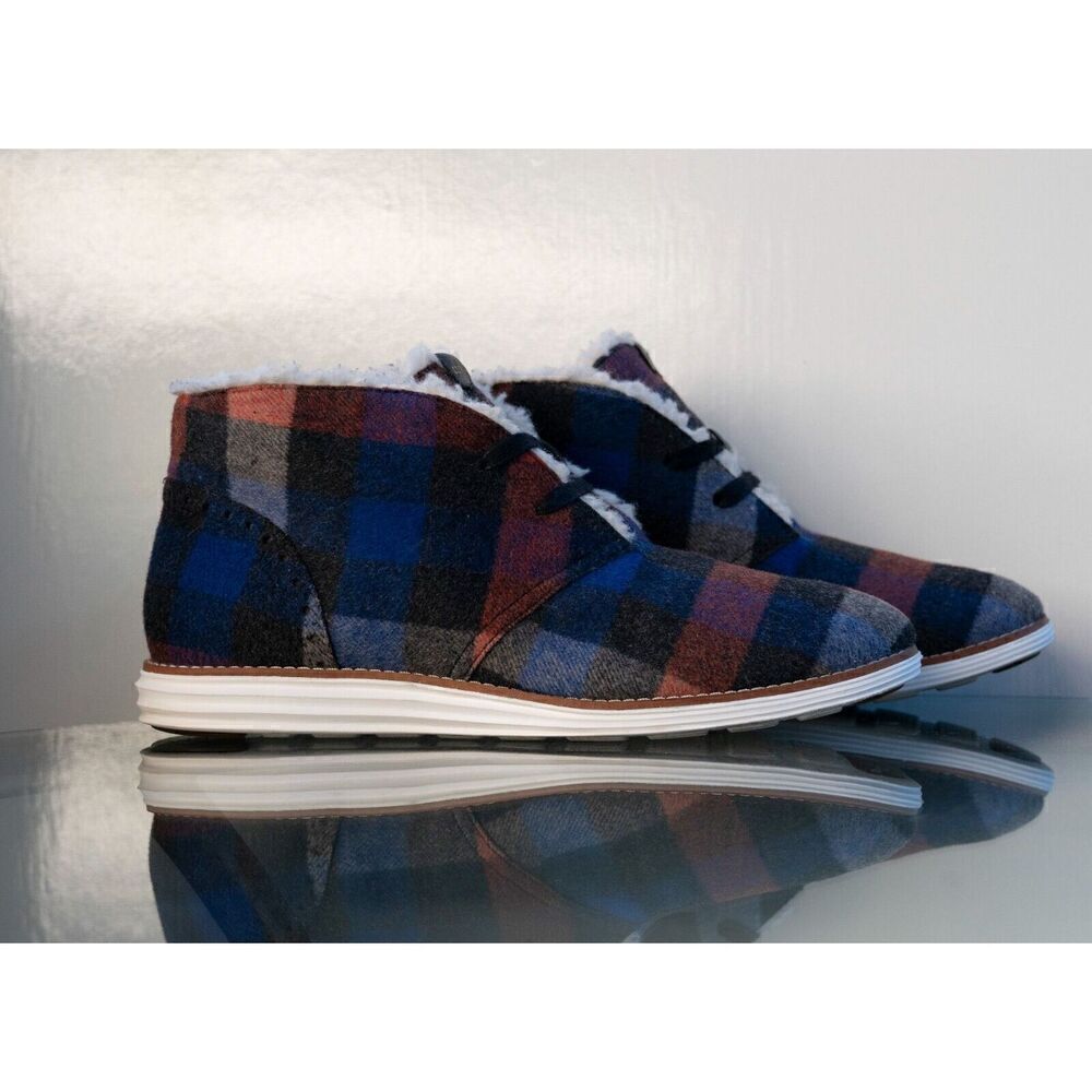 Cole Haan Grand Wool Sherpa Lined Chukka Boots Multi Plaid Women’s Size 10B